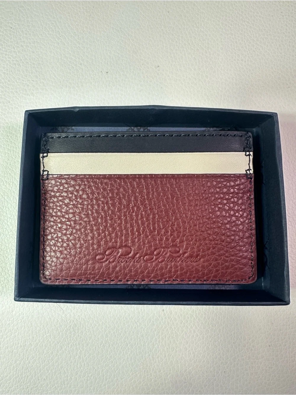 NEW Men’s Brooks Brothers Navy Blue Textured Leather Card Case/Wallet